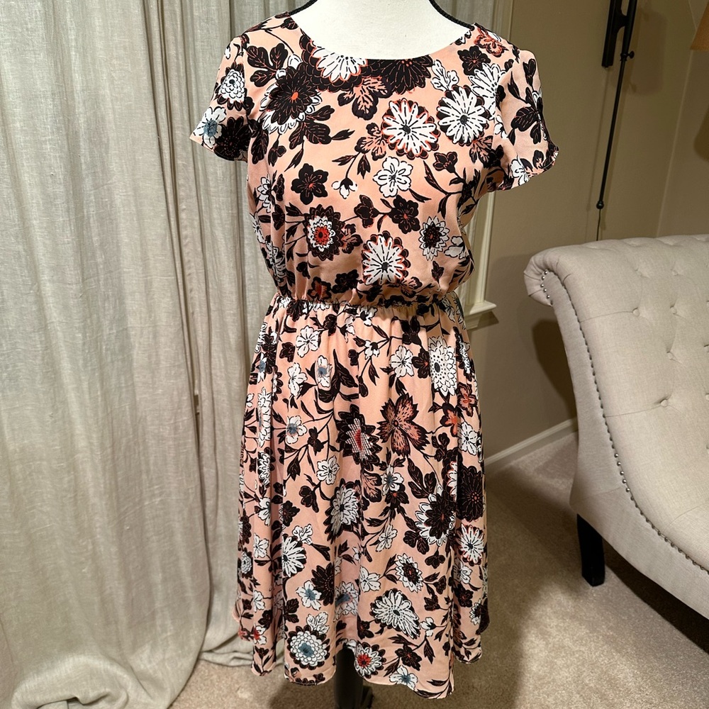 Talbots Floral Print Dress in Pink and Black size S, like new